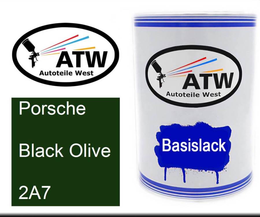 Porsche, Black Olive, 2A7: 500ml Lackdose, von ATW Autoteile West.